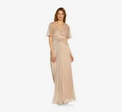 Adrianna Papell Metallic Mesh Draped Gown In Rose Gold -Adrianna Papell Shop AP1E209024 AI298 Regular Alternate
