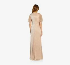 Adrianna Papell Metallic Mesh Draped Gown In Rose Gold -Adrianna Papell Shop AP1E209024 AI298 Regular Back af5ccc2b 0280 4529 947d 9d0d8ffb18c2