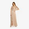 Adrianna Papell Metallic Mesh Draped Gown In Rose Gold