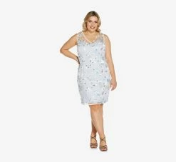 Adrianna Papell Plus Size Floral Embroidered Sheath Dress In Clearwater Ivory -Adrianna Papell Shop AP1E209030 AJ453 Plus Alternate