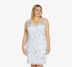 Adrianna Papell Plus Size Floral Embroidered Sheath Dress In Clearwater Ivory