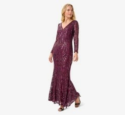 Adrianna Papell Stretch Sequin Gown In Cassis -Adrianna Papell Shop AP1E209103 AE506 Regular Alternate
