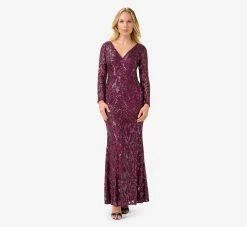 Adrianna Papell Stretch Sequin Gown In Cassis