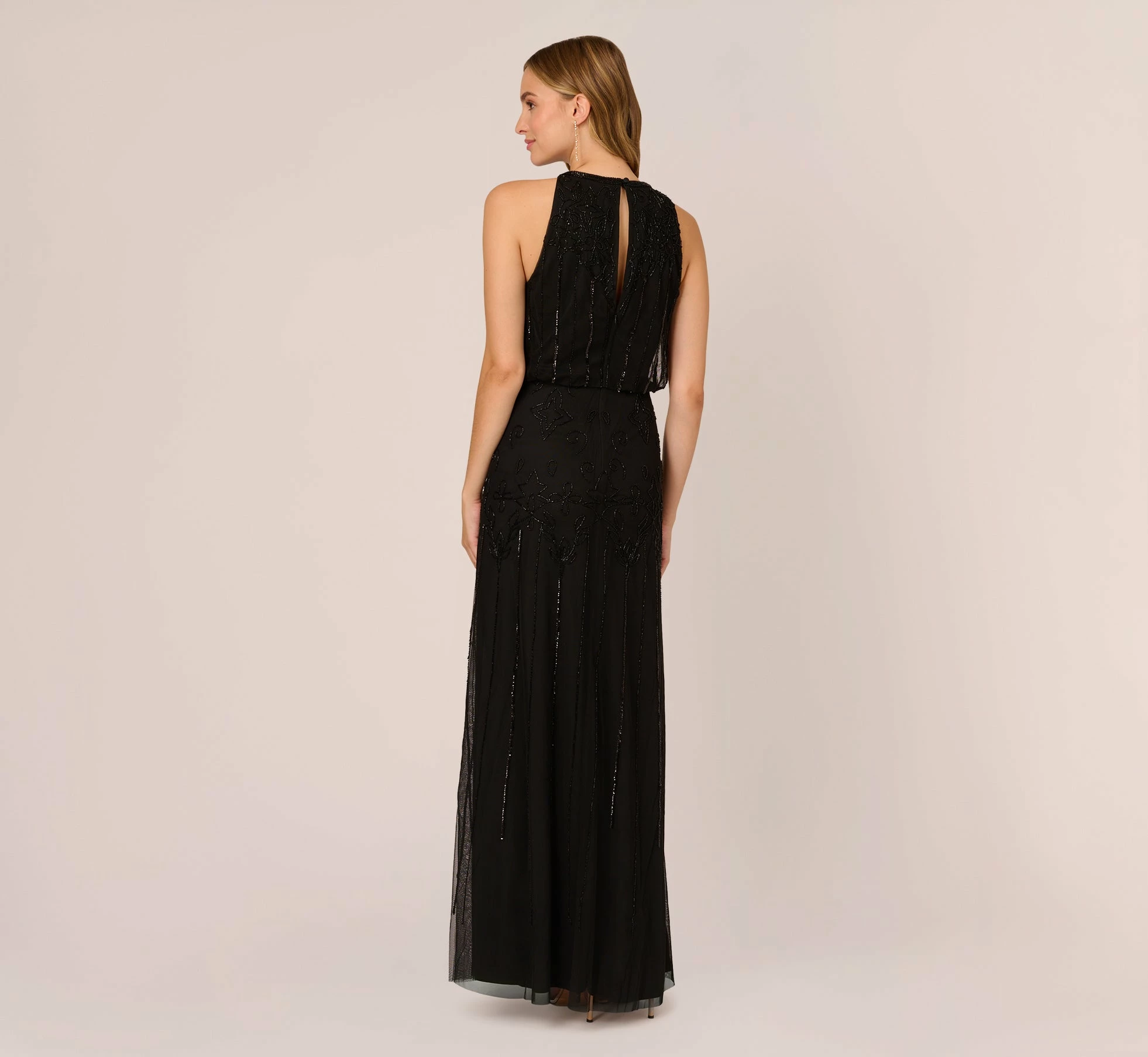 Adrianna Papell Halter Hand-Beaded Blouson Gown With Keyhole Back In Black 5 Adrianna Papell Halter Hand-Beaded Blouson Gown With Keyhole Back In Black - Image 5