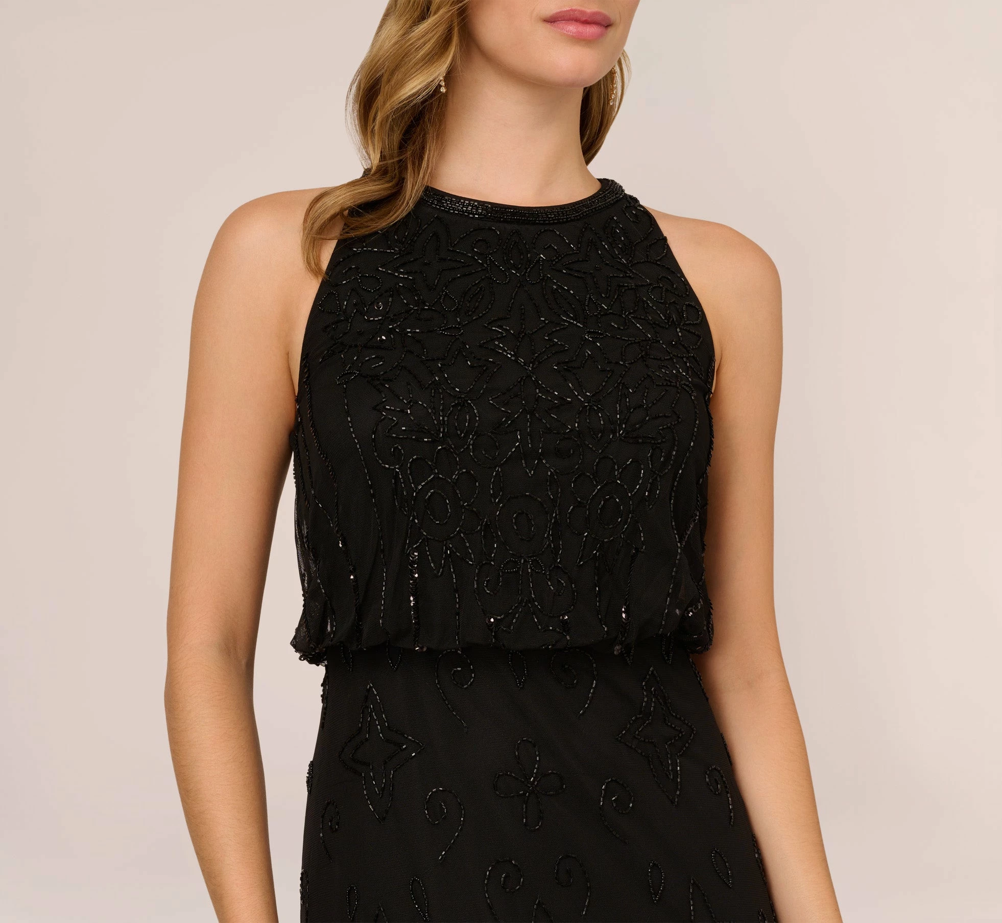 Adrianna Papell Halter Hand-Beaded Blouson Gown With Keyhole Back In Black 3 Adrianna Papell Halter Hand-Beaded Blouson Gown With Keyhole Back In Black - Image 3