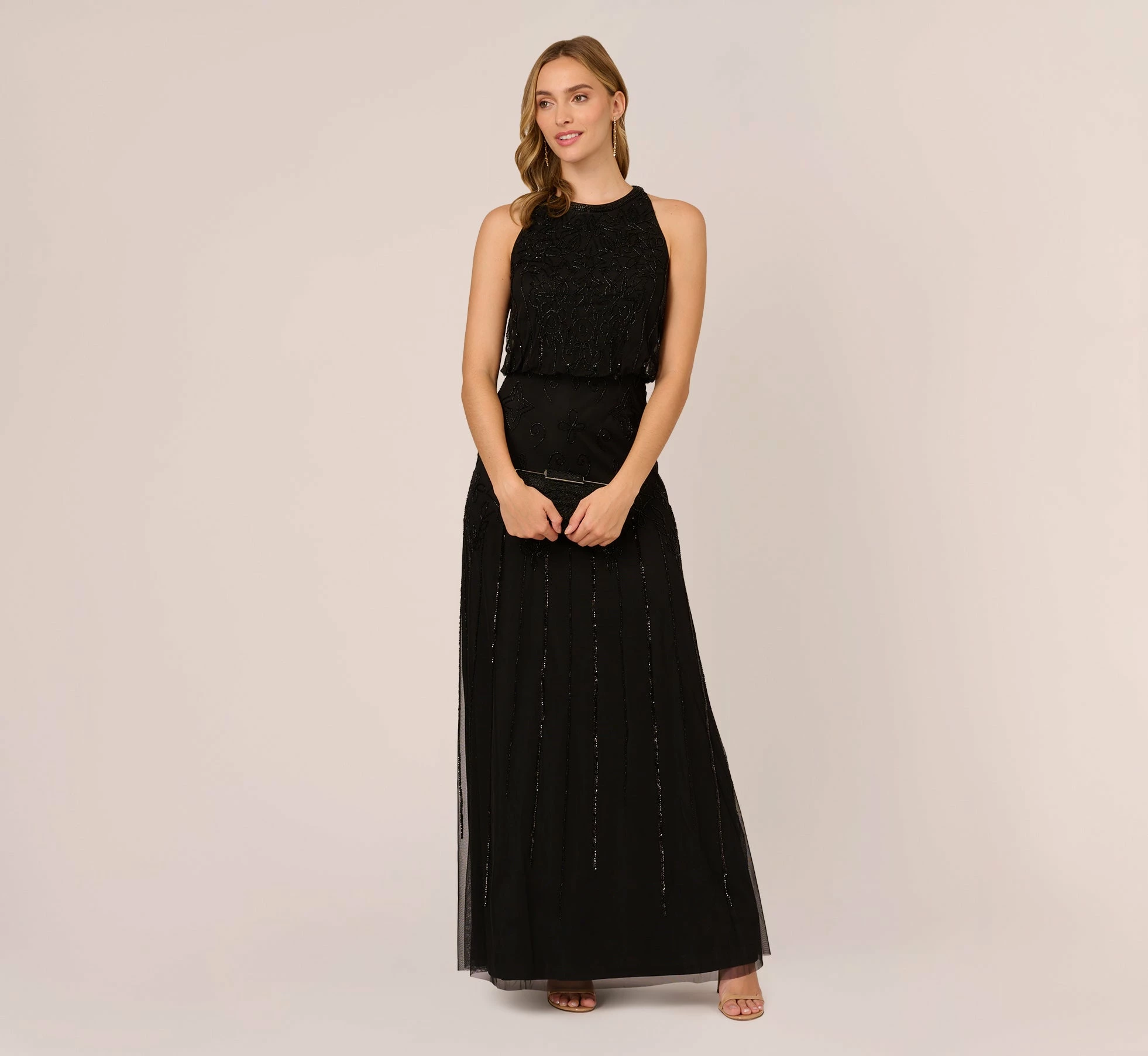Adrianna Papell Halter Hand-Beaded Blouson Gown With Keyhole Back In Black 2 Adrianna Papell Halter Hand-Beaded Blouson Gown With Keyhole Back In Black - Image 2