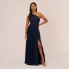 Adrianna Papell One-Shoulder Chiffon Long Gown In Midnight