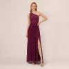 Adrianna Papell One-Shoulder Chiffon Long Gown In Cassis