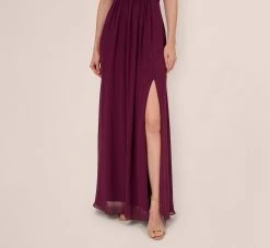 Adrianna Papell One-Shoulder Chiffon Long Gown In Cassis -Adrianna Papell Shop AP1E209149 AC507 Regular Lifestyle