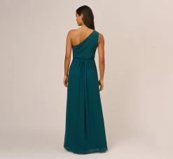 Adrianna Papell One-Shoulder Chiffon Long Gown In Hunter -Adrianna Papell Shop AP1E209149 AE303 Regular Back