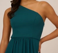 Adrianna Papell One-Shoulder Chiffon Long Gown In Hunter -Adrianna Papell Shop AP1E209149 AE303 Regular Detail