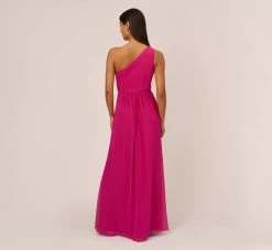 Adrianna Papell One-Shoulder Chiffon Long Gown In Bright Magenta 10 Adrianna Papell One-Shoulder Chiffon Long Gown In Bright Magenta -Adrianna Papell Shop AP1E209149 AY670 Regular Back