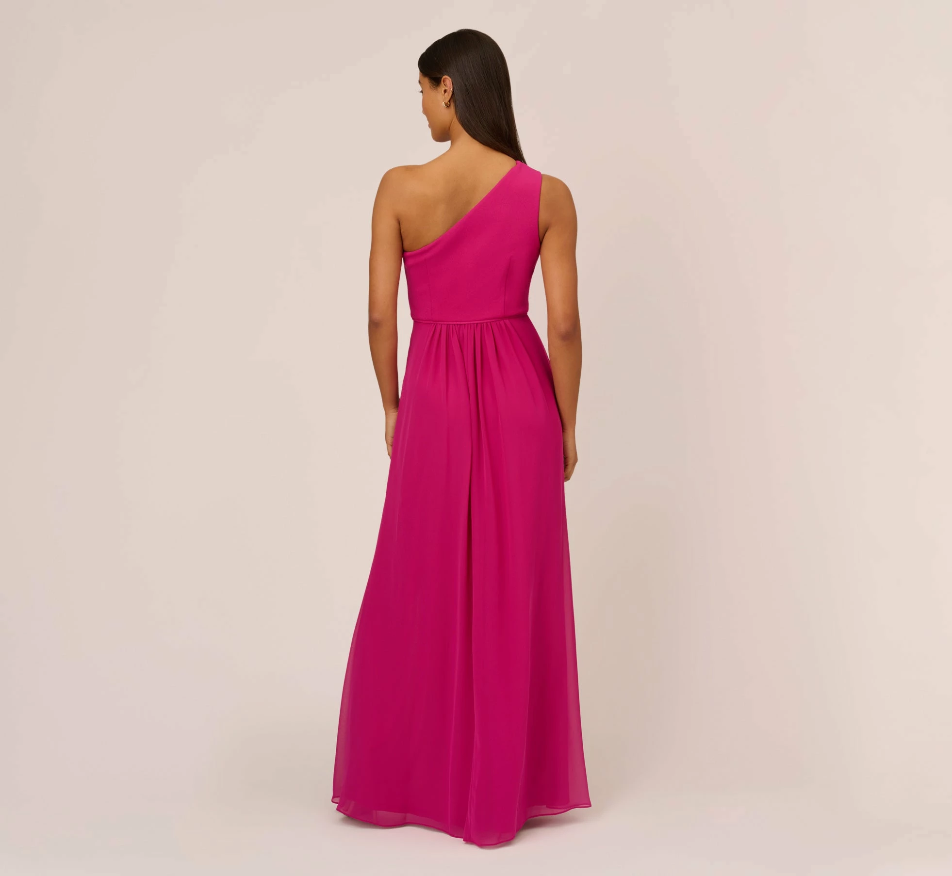 Adrianna Papell One-Shoulder Chiffon Long Gown In Bright Magenta 4 Adrianna Papell One-Shoulder Chiffon Long Gown In Bright Magenta - Image 4