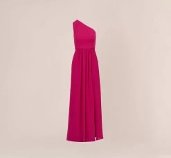 Adrianna Papell One-Shoulder Chiffon Long Gown In Bright Magenta 13 Adrianna Papell One-Shoulder Chiffon Long Gown In Bright Magenta -Adrianna Papell Shop AP1E209149 AY670 Regular Flat