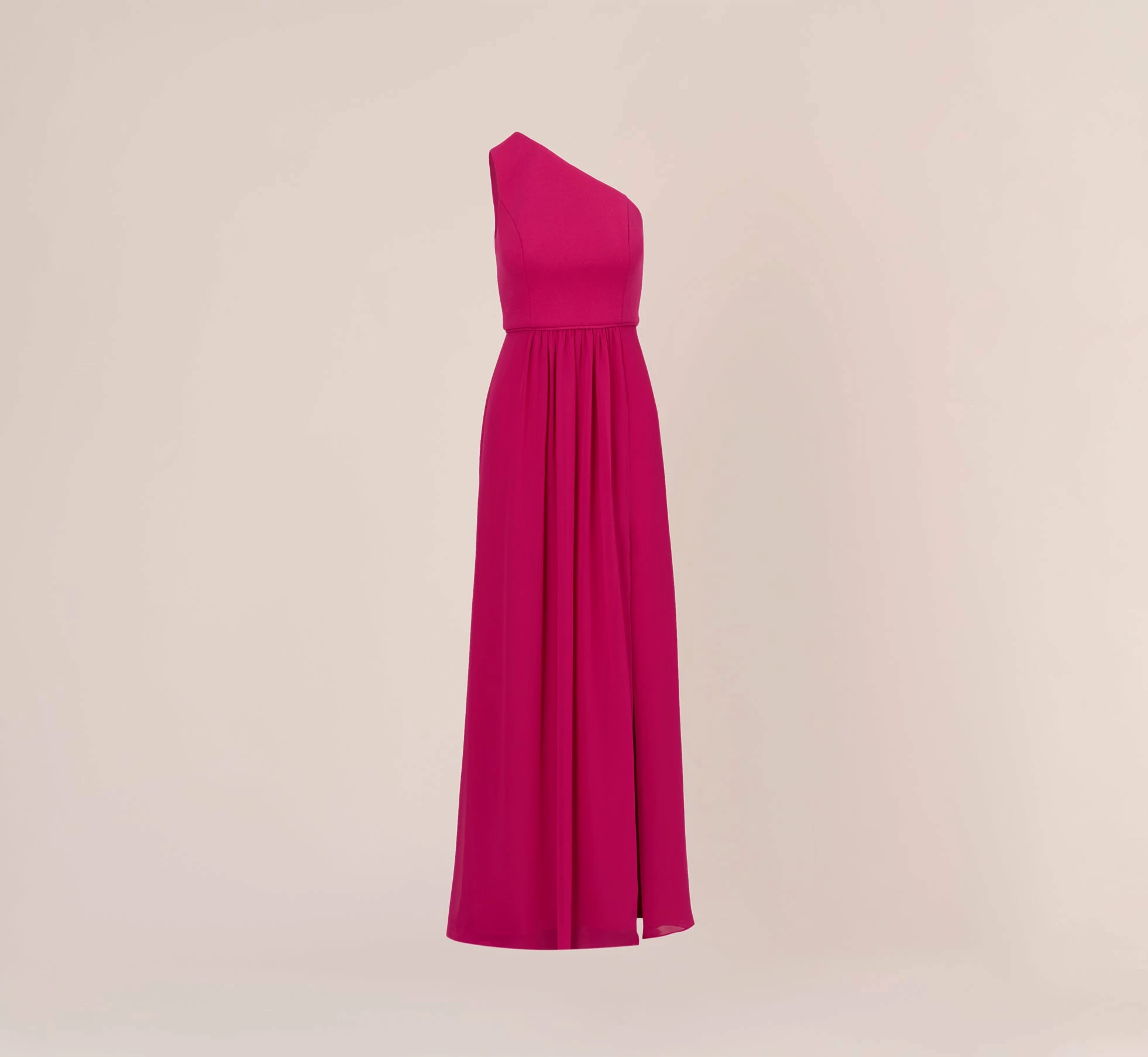 Adrianna Papell One-Shoulder Chiffon Long Gown In Bright Magenta 7 Adrianna Papell One-Shoulder Chiffon Long Gown In Bright Magenta - Image 7