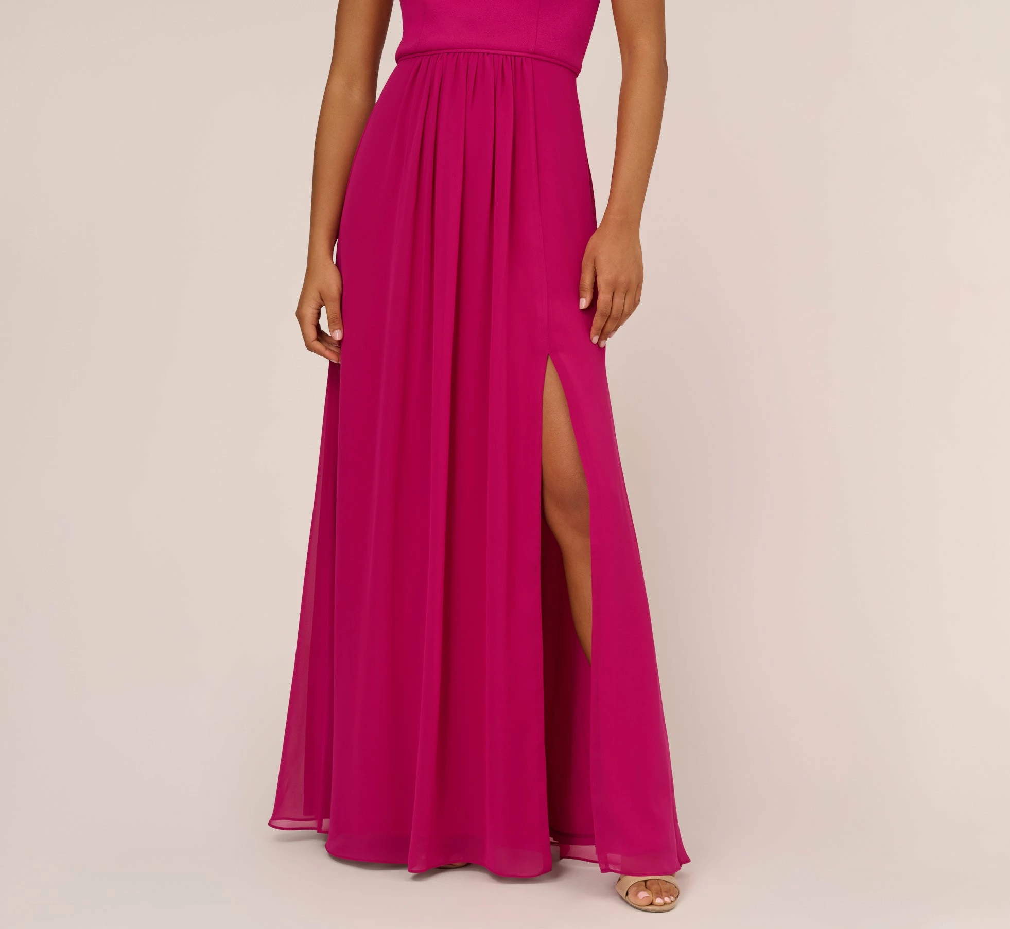 Adrianna Papell One-Shoulder Chiffon Long Gown In Bright Magenta 3 Adrianna Papell One-Shoulder Chiffon Long Gown In Bright Magenta - Image 3