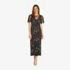 Adrianna Papell Flutter Sleeve Ankle-Length Column Gown In Black Gold