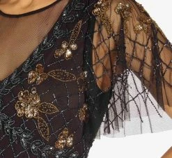 Adrianna Papell Flutter Sleeve Ankle-Length Column Gown In Black Gold -Adrianna Papell Shop AP1E209160 AB788 Regular Detail