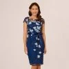 Adrianna Papell Embroidered Sheath Dress In Midnight Multi