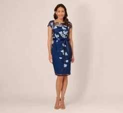 Adrianna Papell Embroidered Sheath Dress In Midnight Multi -Adrianna Papell Shop AP1E209198 AE489 Regular Front
