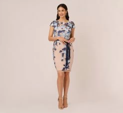 Adrianna Papell Embroidered Sheath Dress In Midnight Multi Nude -Adrianna Papell Shop AP1E209198 BV980 Regular Front