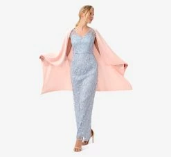 Adrianna Papell Metallic Embroidered Column Gown In Light Blue 7 Adrianna Papell Metallic Embroidered Column Gown In Light Blue -Adrianna Papell Shop AP1E209204 AA486 Regular Alternate