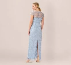 Adrianna Papell Metallic Embroidered Column Gown In Light Blue 6 Adrianna Papell Metallic Embroidered Column Gown In Light Blue -Adrianna Papell Shop AP1E209204 AA486 Regular Back