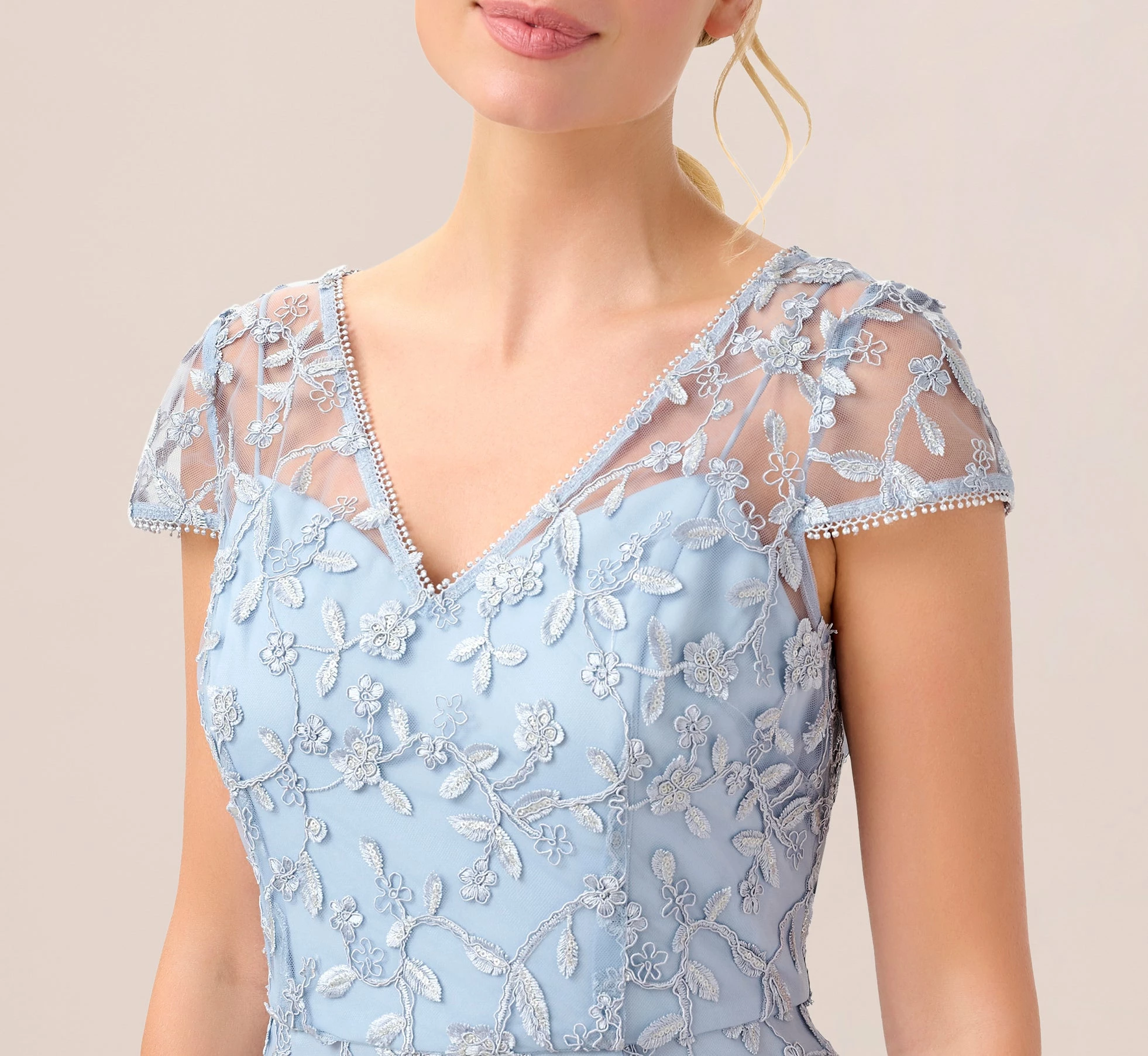 Adrianna Papell Metallic Embroidered Column Gown In Light Blue 2 Adrianna Papell Metallic Embroidered Column Gown In Light Blue - Image 2