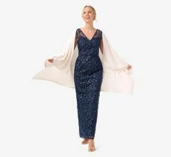 Adrianna Papell Metallic Embroidered Column Gown In Midnight -Adrianna Papell Shop AP1E209204 AB411 Regular Alternate 3