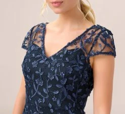Adrianna Papell Metallic Embroidered Column Gown In Midnight -Adrianna Papell Shop AP1E209204 AB411 Regular Detail