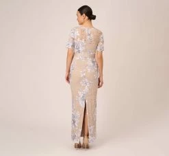 Adrianna Papell Floral Embroidered Gown In Biscotti Multi 10 Adrianna Papell Floral Embroidered Gown In Biscotti Multi -Adrianna Papell Shop AP1E209277 AC268 Regular Back