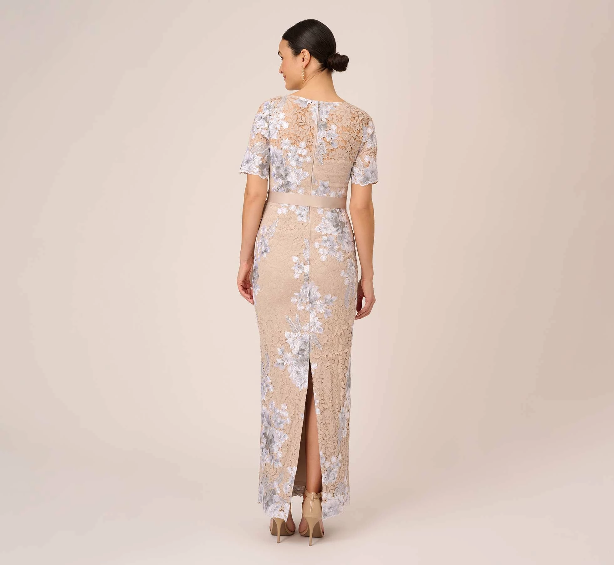 Adrianna Papell Floral Embroidered Gown In Biscotti Multi 5 Adrianna Papell Floral Embroidered Gown In Biscotti Multi - Image 5