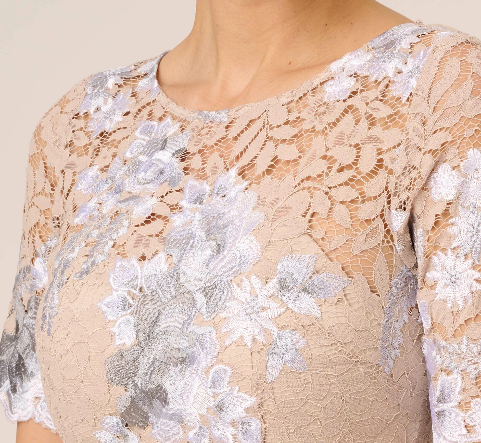 Adrianna Papell Floral Embroidered Gown In Biscotti Multi 3 Adrianna Papell Floral Embroidered Gown In Biscotti Multi - Image 3