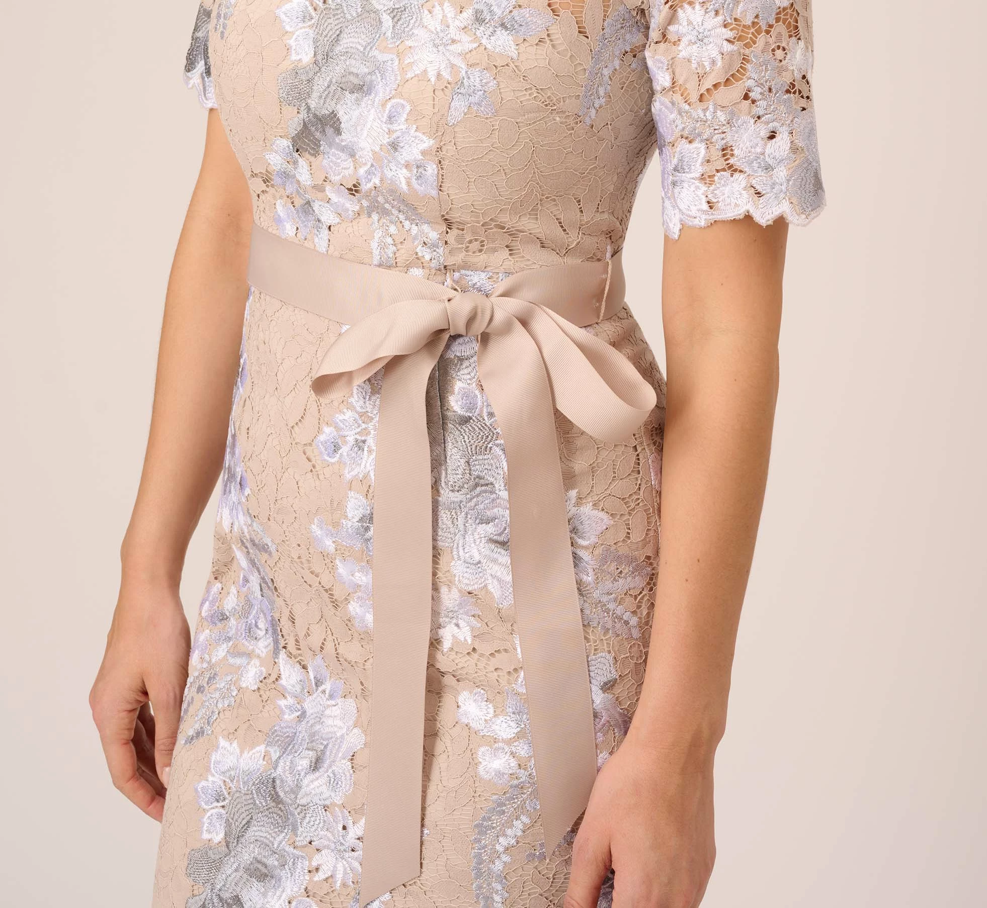 Adrianna Papell Floral Embroidered Gown In Biscotti Multi 4 Adrianna Papell Floral Embroidered Gown In Biscotti Multi - Image 4