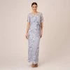 Adrianna Papell Floral Embroidered Gown In Blue Breeze