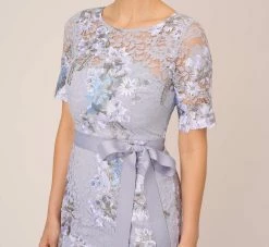 Adrianna Papell Floral Embroidered Gown In Blue Breeze -Adrianna Papell Shop AP1E209277 AD497 Regular Detail