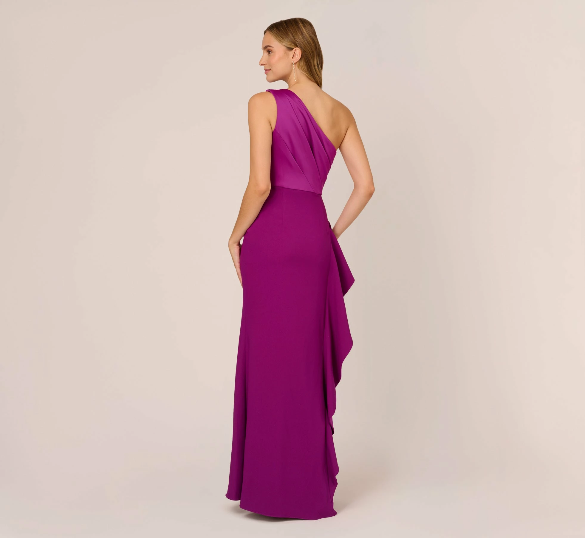 Adrianna Papell One-Shoulder Long Satin Crepe Mermaid Gown In Wild Orchid 6 Adrianna Papell One-Shoulder Long Satin Crepe Mermaid Gown In Wild Orchid - Image 6