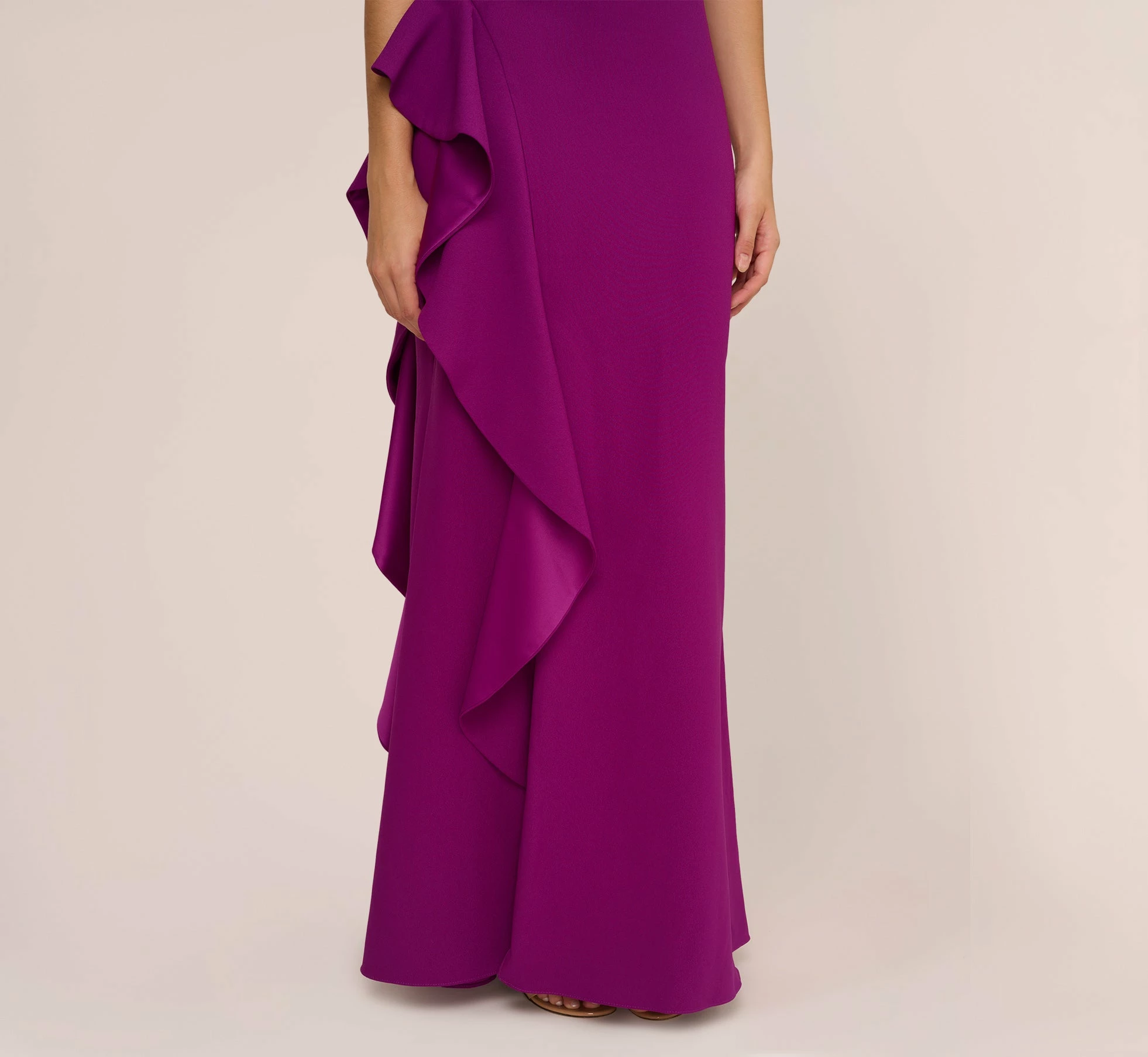 Adrianna Papell One-Shoulder Long Satin Crepe Mermaid Gown In Wild Orchid 5 Adrianna Papell One-Shoulder Long Satin Crepe Mermaid Gown In Wild Orchid - Image 5