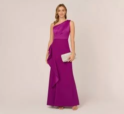 Adrianna Papell One-Shoulder Long Satin Crepe Mermaid Gown In Wild Orchid 10 Adrianna Papell One-Shoulder Long Satin Crepe Mermaid Gown In Wild Orchid -Adrianna Papell Shop AP1E209309 AD510 Regular Side