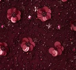 Adrianna Papell Long Hand Beaded 3D Floral Dress With Elbow Sleeves In Cassis -Adrianna Papell Shop AP1E209314 AC507 Regular Alternate