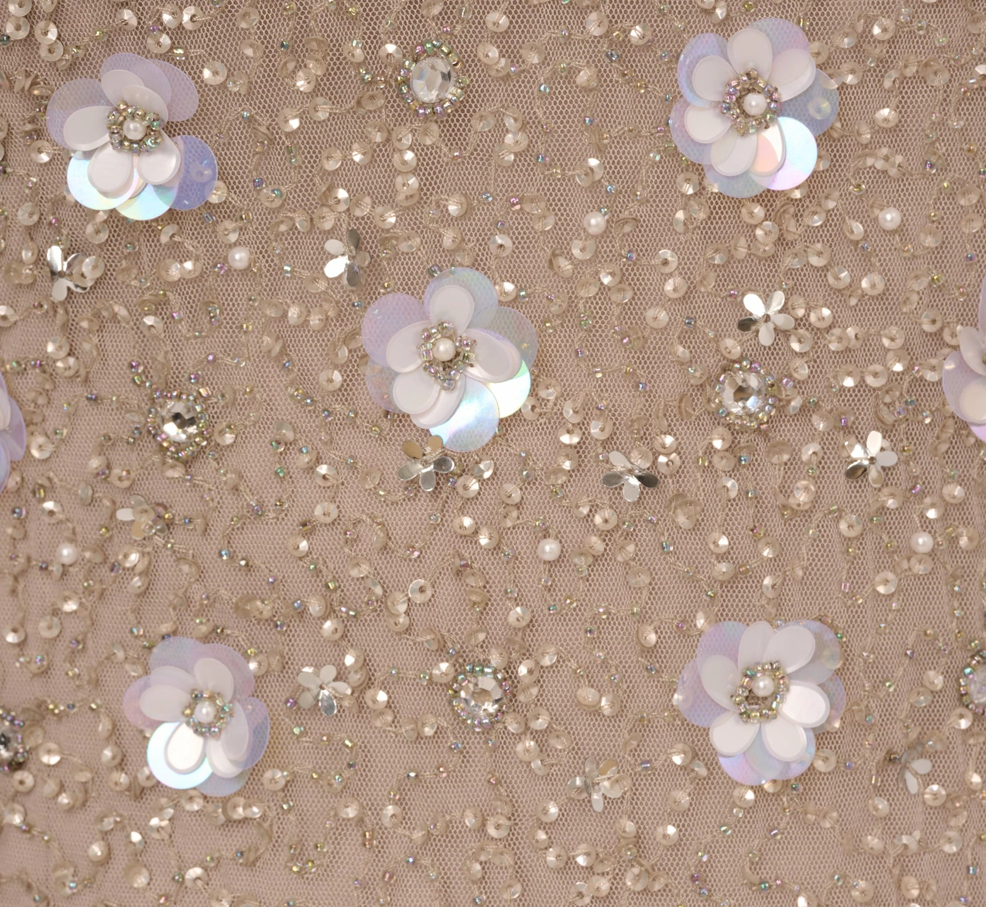 Adrianna Papell Plus Size Long Hand Beaded 3D Floral Dress With Elbow Sleeves In Marble 5 Adrianna Papell Plus Size Long Hand Beaded 3D Floral Dress With Elbow Sleeves In Marble - Image 5