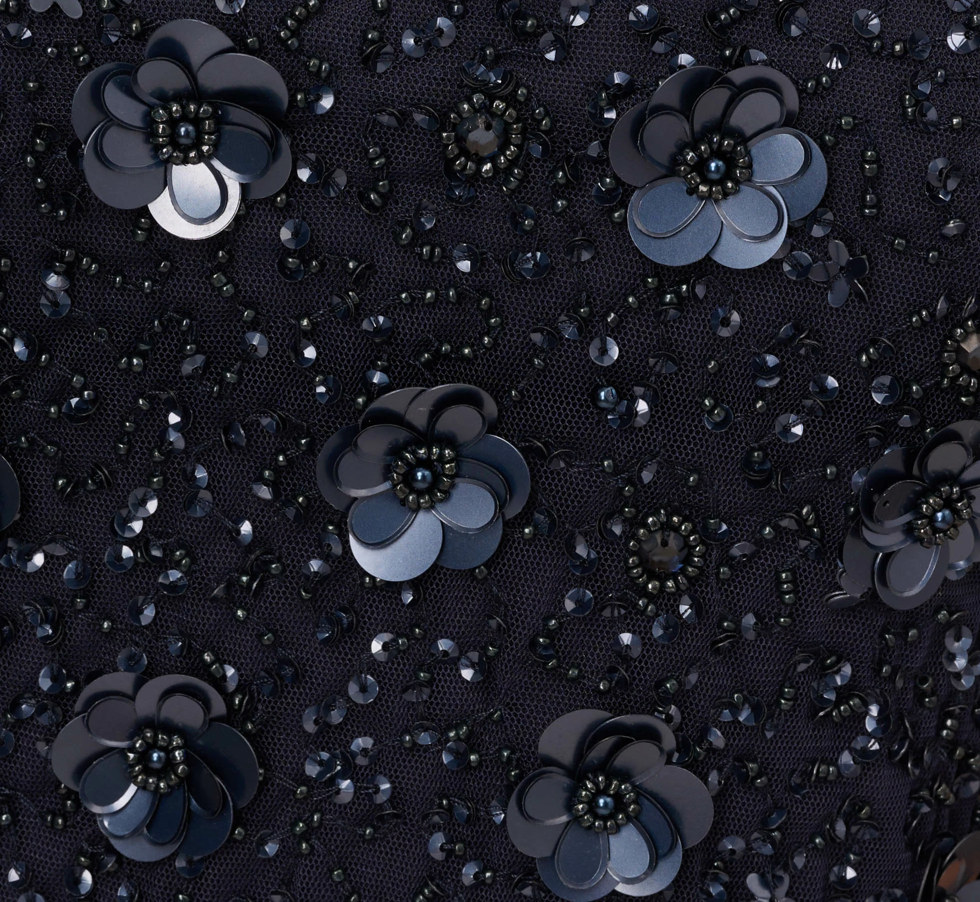 Adrianna Papell Long Hand Beaded 3D Floral Dress With Elbow Sleeves In Dusty Navy 6 Adrianna Papell Long Hand Beaded 3D Floral Dress With Elbow Sleeves In Dusty Navy - Image 6