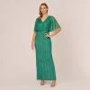 Adrianna Papell Hand-Beaded Illusion Long Column Blouson Gown In Jungle Green