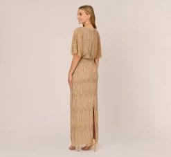Adrianna Papell Hand-Beaded Illusion Long Column Blouson Gown In Champagne Gold 9 Adrianna Papell Hand-Beaded Illusion Long Column Blouson Gown In Champagne Gold -Adrianna Papell Shop AP1E209335 AQ298 Regular Back eff31ca5 5118 4328 af0c cd4e4ae785f5