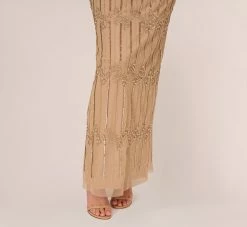 Adrianna Papell Hand-Beaded Illusion Long Column Blouson Gown In Champagne Gold 10 Adrianna Papell Hand-Beaded Illusion Long Column Blouson Gown In Champagne Gold -Adrianna Papell Shop AP1E209335 AQ298 Regular Lifestyle