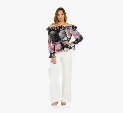 Adrianna Papell Floral-Print Chiffon Blouson Blouse In Midnight Multi -Adrianna Papell Shop AP1E209404 AE489 Regular Alternate
