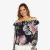 Adrianna Papell Floral-Print Chiffon Blouson Blouse In Midnight Multi