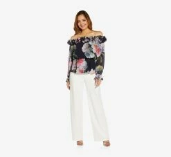 Adrianna Papell Floral-Print Chiffon Blouson Blouse In Midnight Multi -Adrianna Papell Shop AP1E209404 AE489 Regular Side