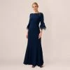 Adrianna Papell Beaded Crepe Long Fit-And-Flare Gown In Midnight