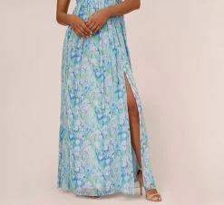 Adrianna Papell Floral-Print Off-The-Shoulder Chiffon Long Gown In Blue Multi -Adrianna Papell Shop AP1E209472 AA461 Regular Lifestyle